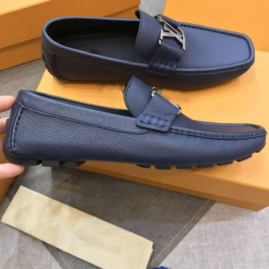 Classic Blue Leather Men's Slip On Shoes