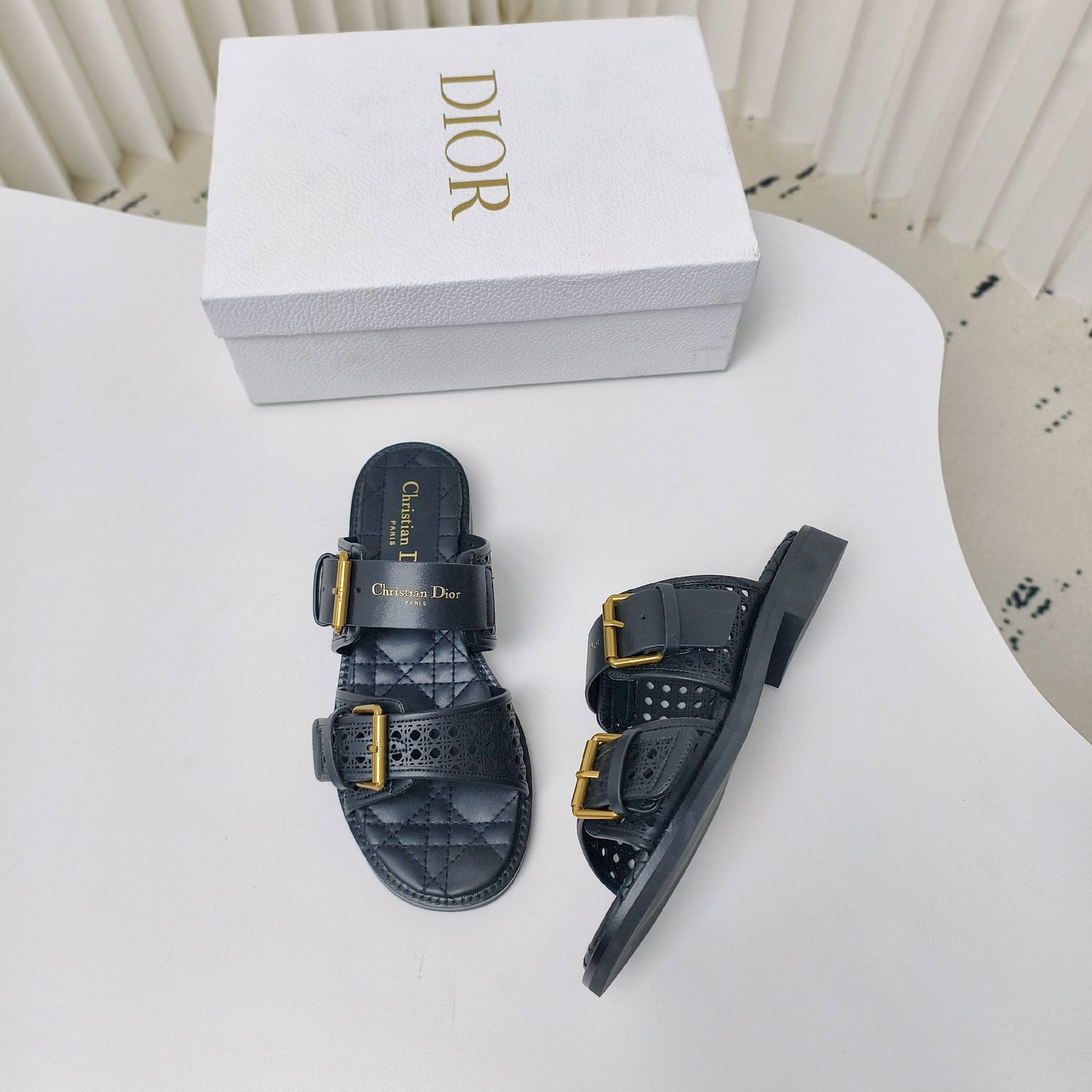CD Cow leather cutout flat sandals 1825022816