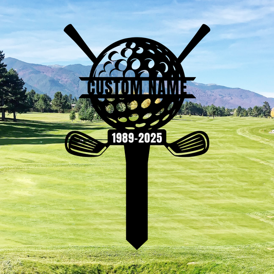 Custom Golf Yard Sign with Ball Transport Design, Outdoor Metal Golf Name Sign for Garden or Lawn Decor
