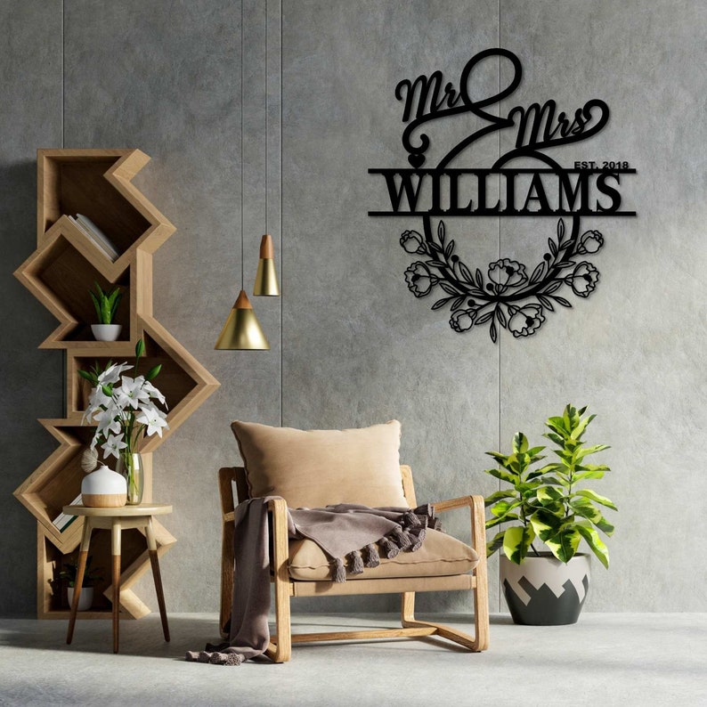 Personalized Mr And Mrs Metal Sign Customizable Family Name For Wall Decor Gift