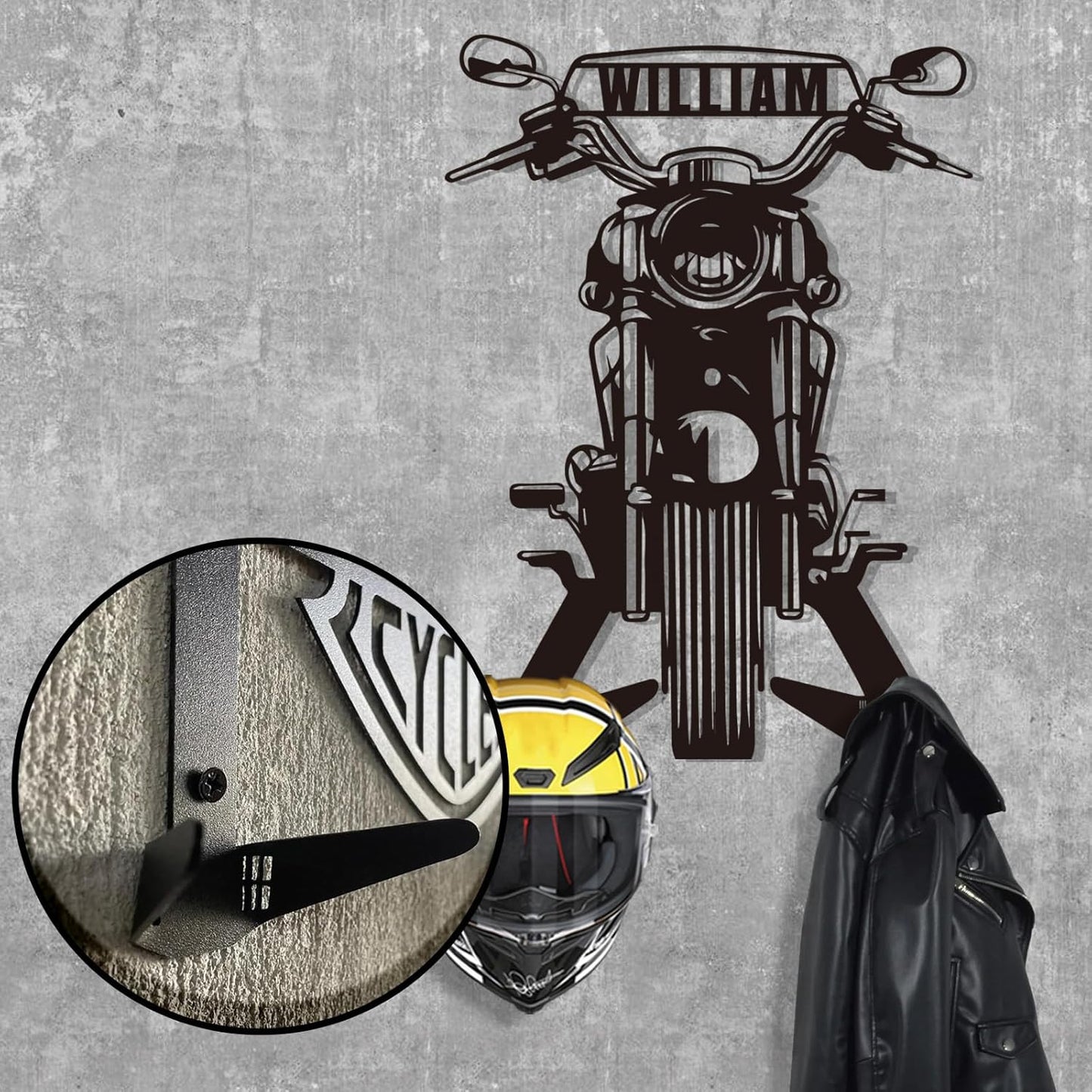 Custom Name Iron Helmet Hanger , Durable Wall-Mounted Rack for Bikers