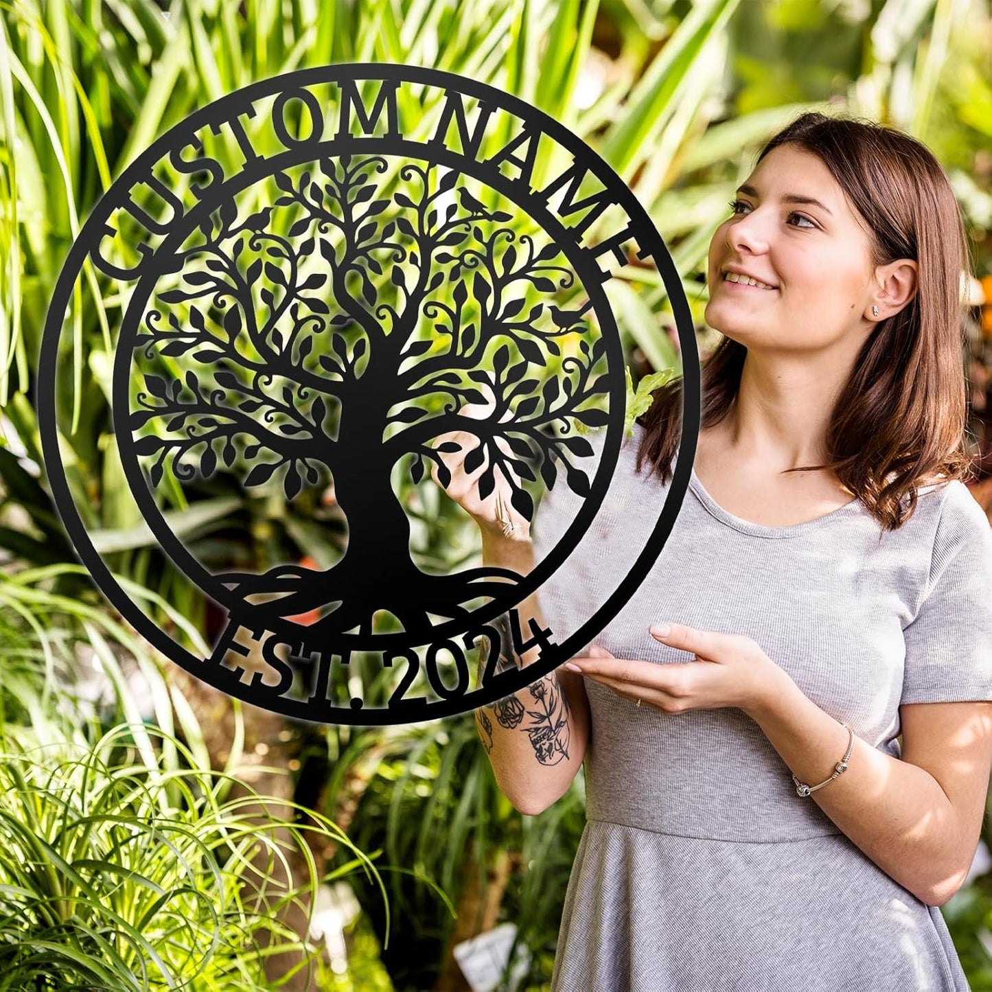 Custom Metal Welcome Sign, Family Tree of Life Door Hanging, Personalized Olive Tree Name Sign