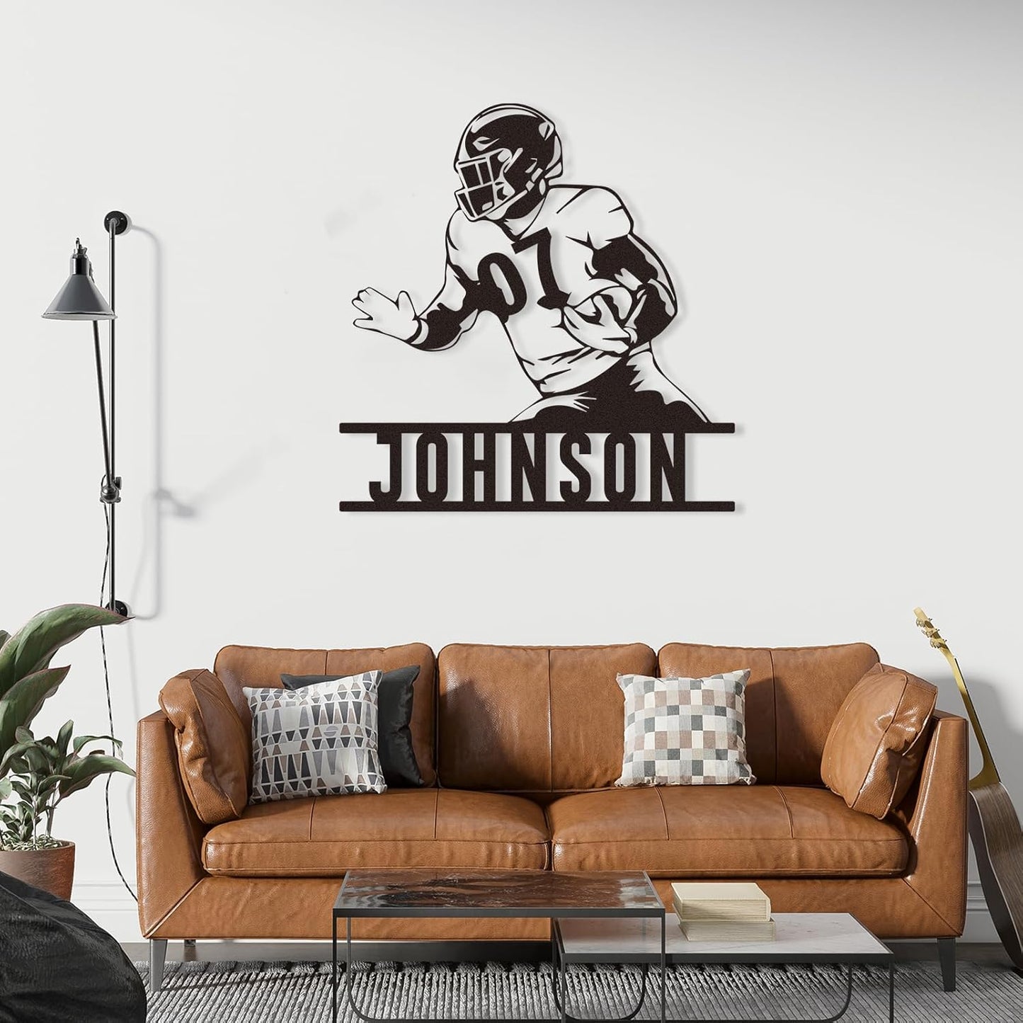 Custom Football Sprint Metal Wall Sign, Personalized Name & Jersey Number Decor for Boys Room, Athlete Gift