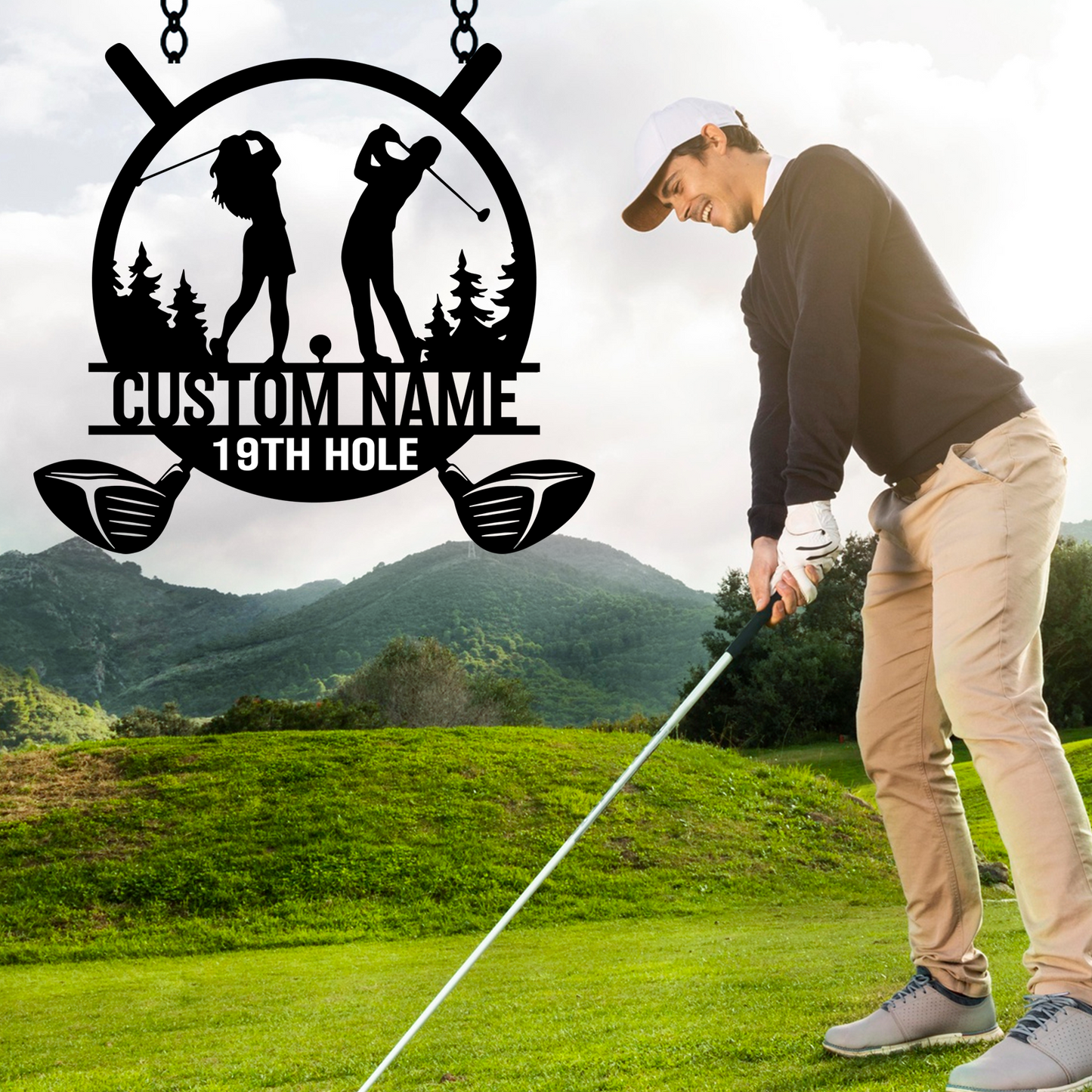 Custom Golf Ball Motion Metal Sign, Personalized Name Yard Sign with Optional Ground Stake or Wall Hook