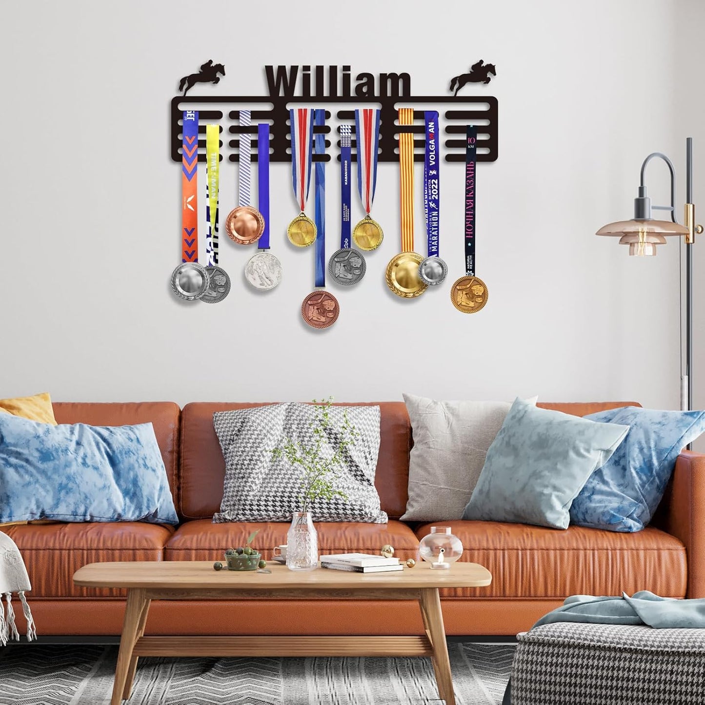 Personalized Sports Medal Display Rack Wall Mount Holds 60 Awards for Youth Gifts