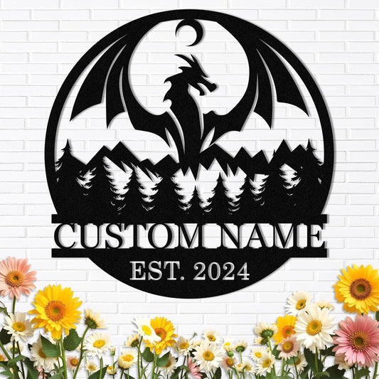 Custom Dragon Metal Sign Personalized Name Wall Art for Indoor Outdoor Decor Fantasy Gift