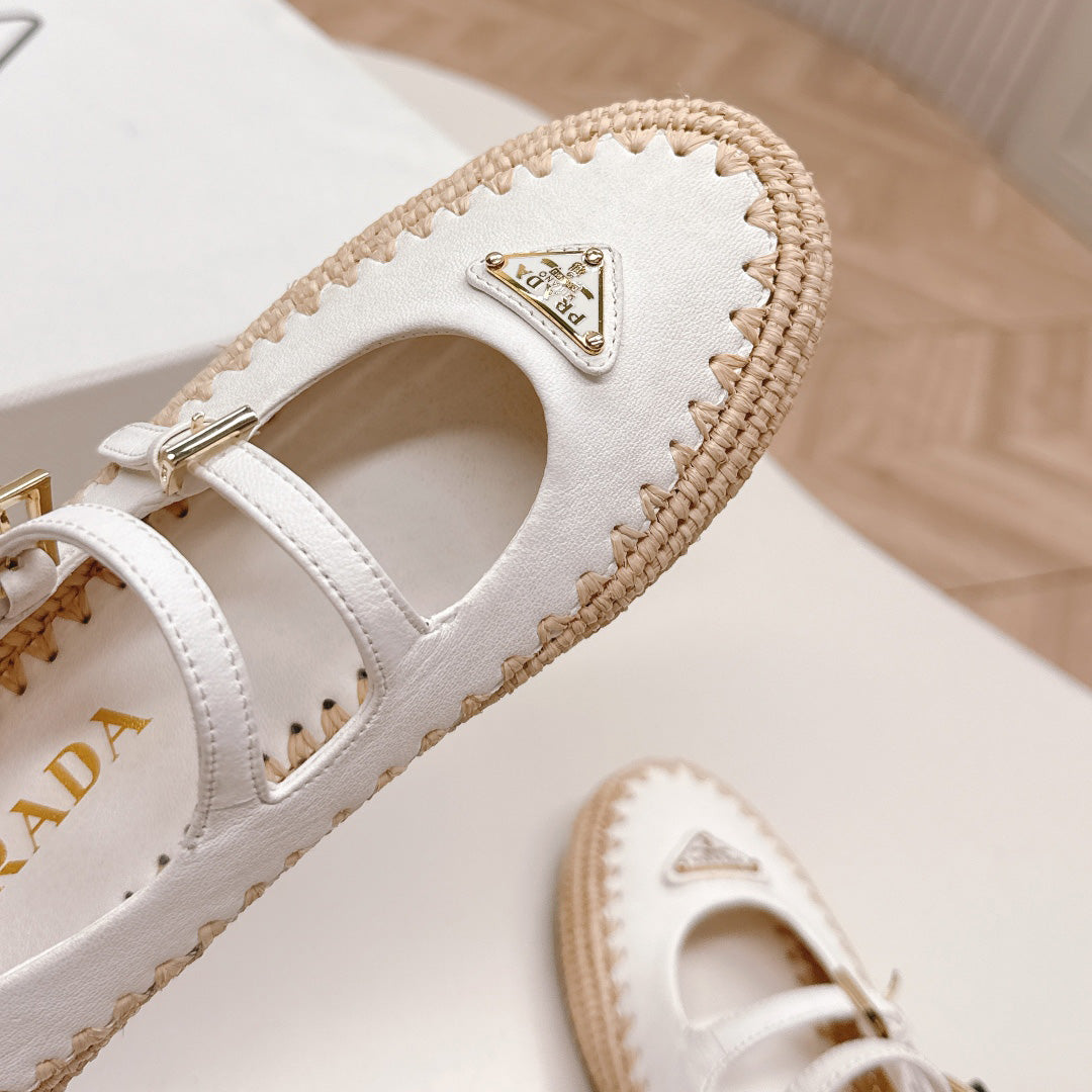 Raffia Straw Mary Jane Flat Single Shoes 1025051503