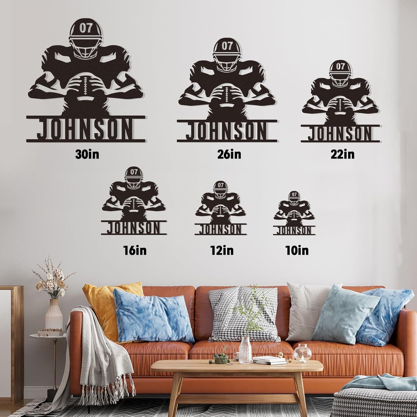 Custom Focused Football Player Metal Sign, Personalized Name & Number Wall Art for Boys Room or Athlete Gift