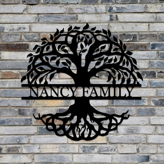 Custom Tree of Life Metal Name Sign Welcome Design for Wall and Outdoor Decor