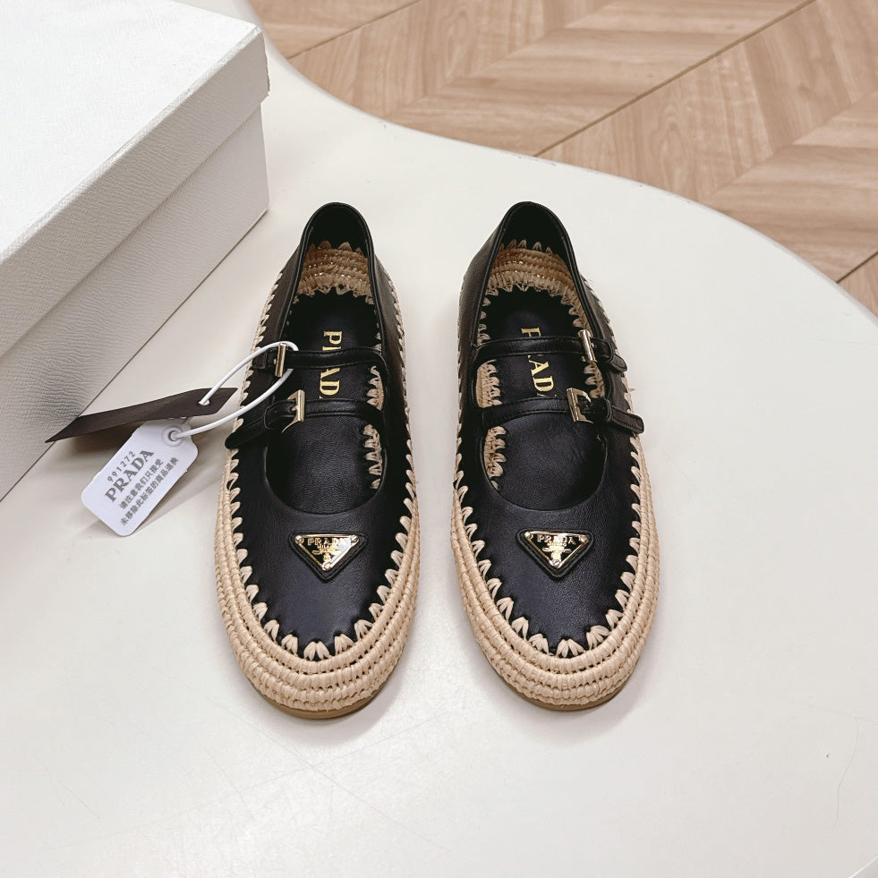 Raffia Straw Mary Jane Flat Single Shoes 1025051503