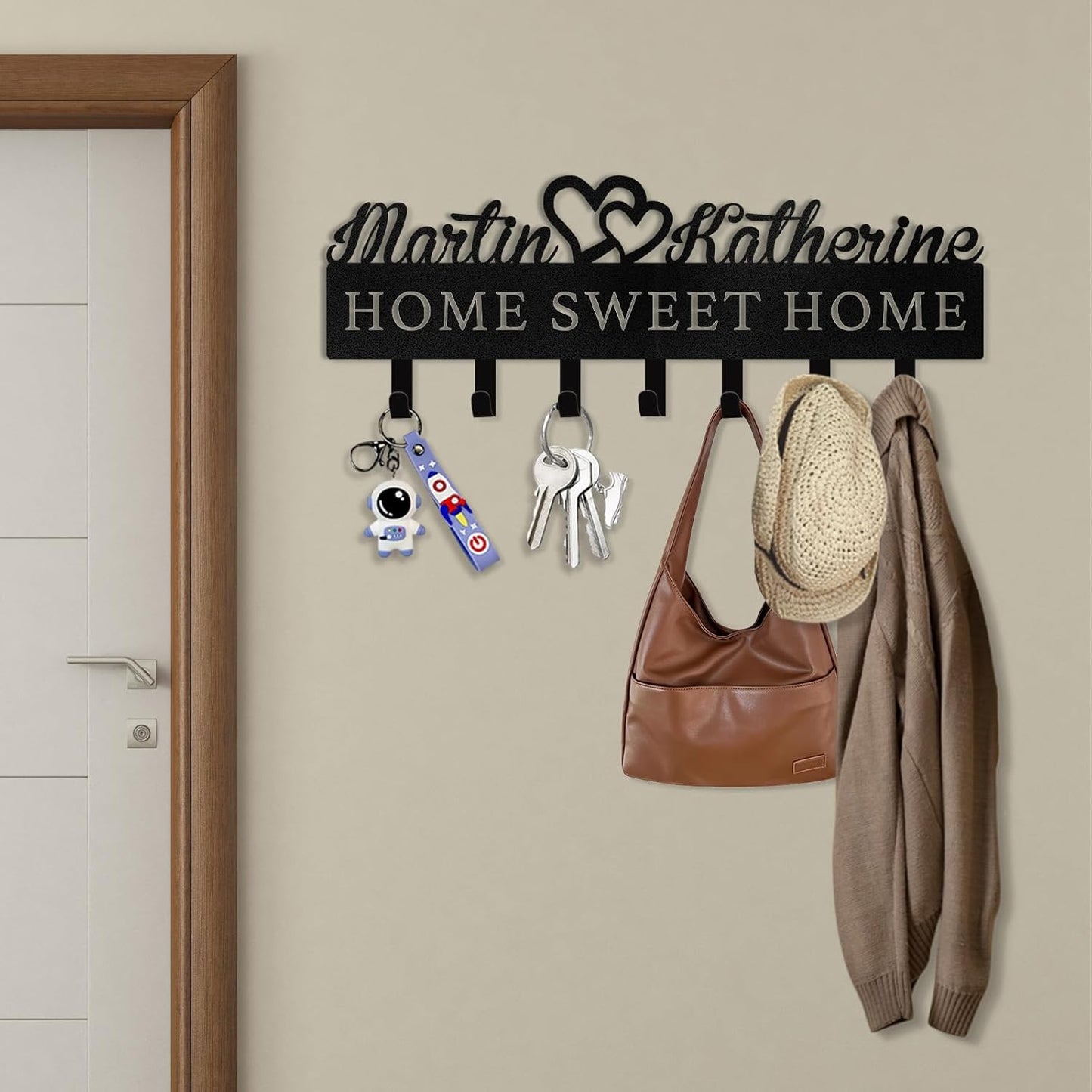 Custom Couple Name Key Holder Personalized Heart Wall Decor Wedding & Anniversary Gift