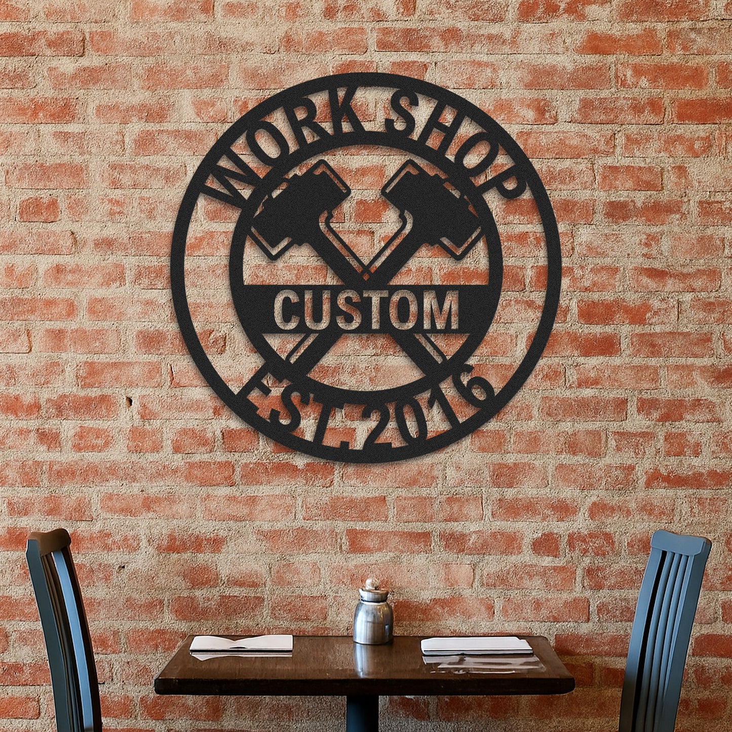 Custom Workshop Hammer Sign, Personalized Garage Wall Decor, Mancave Metal Art, Father's Day Gift for Dad or Grandpa