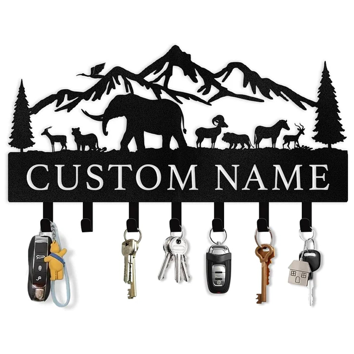 Personalized Polar Bear Key Holder on Wall, Custom Name Key Hanger