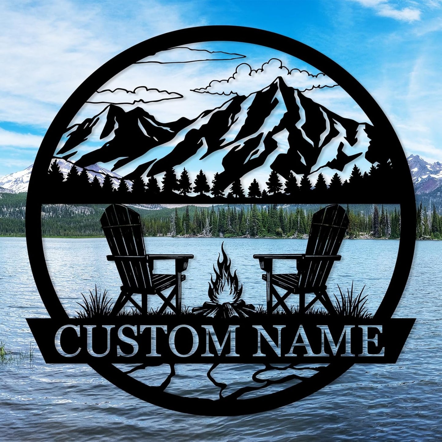 Custom Metal Bear Mountain Family Name Sign Outdoor Cabin Farmhouse Wall Decor Hunter Gift