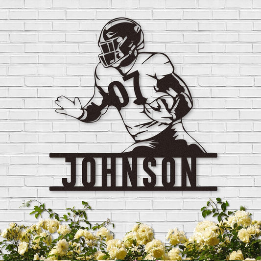 Custom Football Sprint Metal Wall Sign, Personalized Name & Jersey Number Decor for Boys Room, Athlete Gift