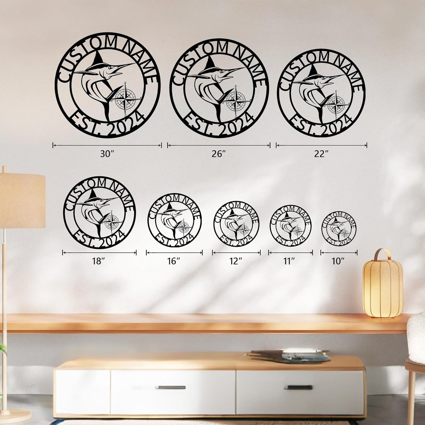 Bass & Compass Metal Art, Rustic Fishing Wall Decor for Outdoor Adventures