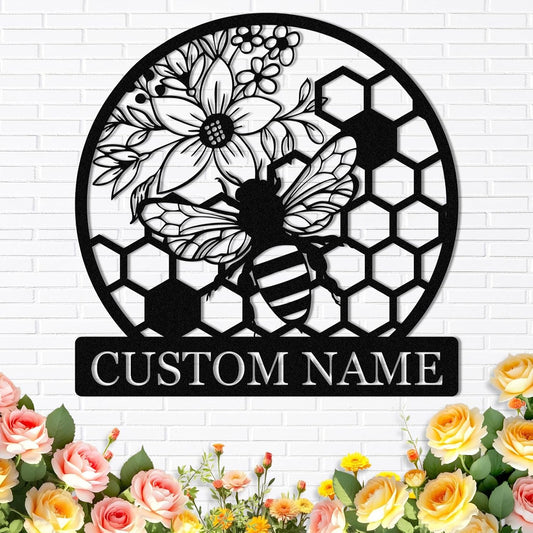 Custom Bee Iron Sign - Personalized Metal Wall Decor for Garden