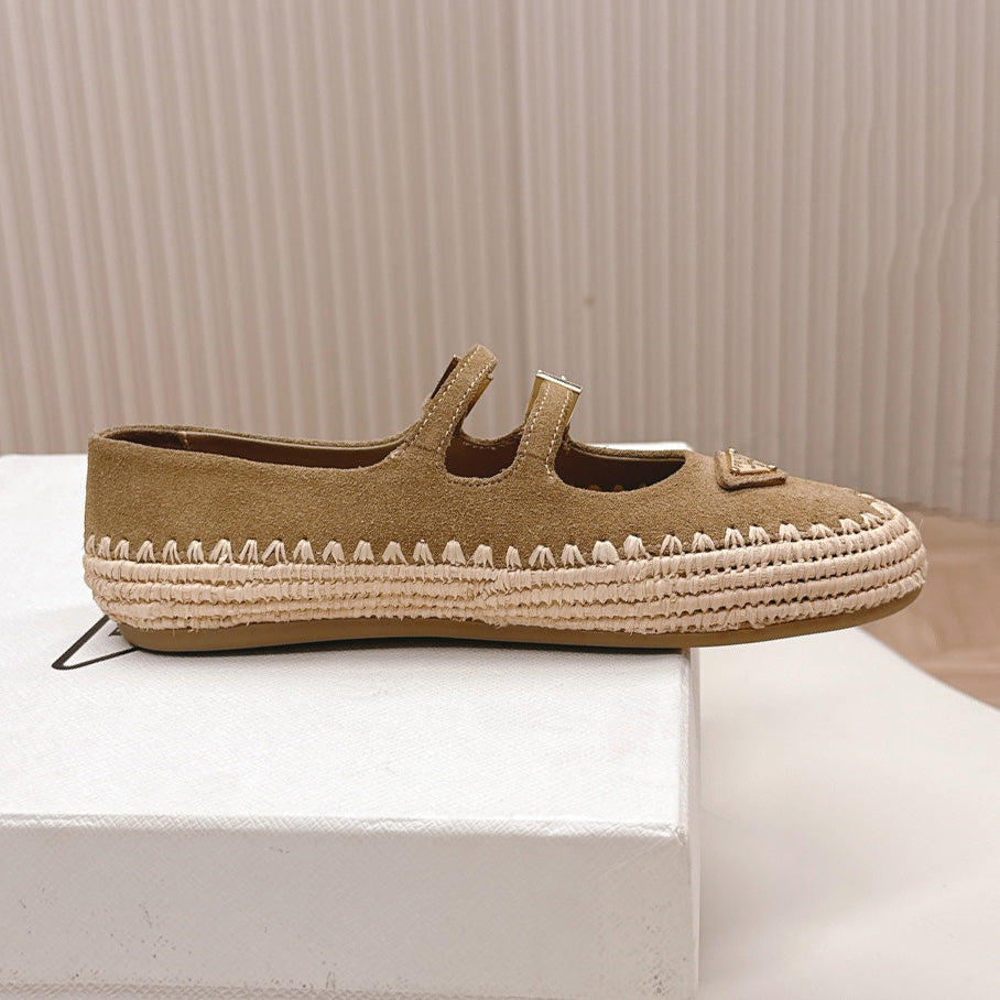Raffia Straw Mary Jane Flat Single Shoes 1025051503