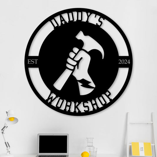 Personalized Worshop/Outdoor Metal Signs, Custom Plaque Wall Art, Father Gifts, Family Name Sign ms002