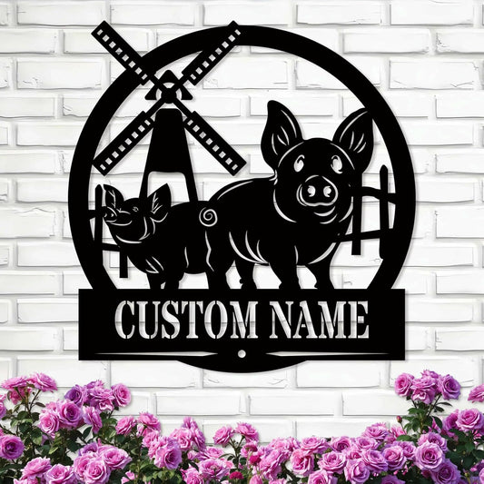 Personalized Farm Sign, Custom Outdoor Ranch & Pig Farmhouse Decor, Last Name Wall Art & Farmer Gifts