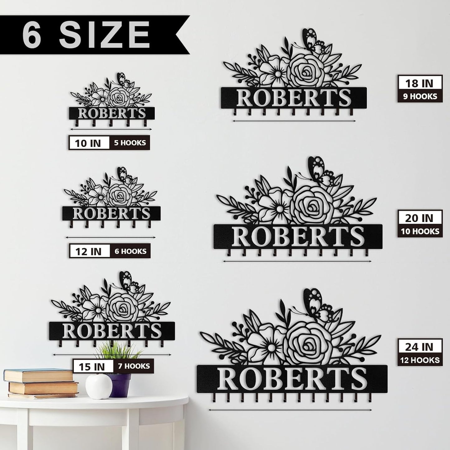 Floral Personalized Key Rack ,  Custom Metal Wall Hook for Living Room
