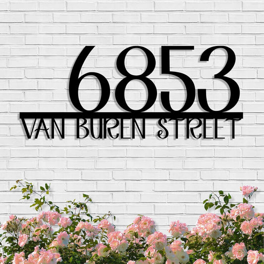 Personalized Metal House Number Sign for Outside Modern, Metal Address Signs for Houses, Custom Address Plaque, Art Deco Address Numbers and Street Name, House Number Plaque, Front Door Sign