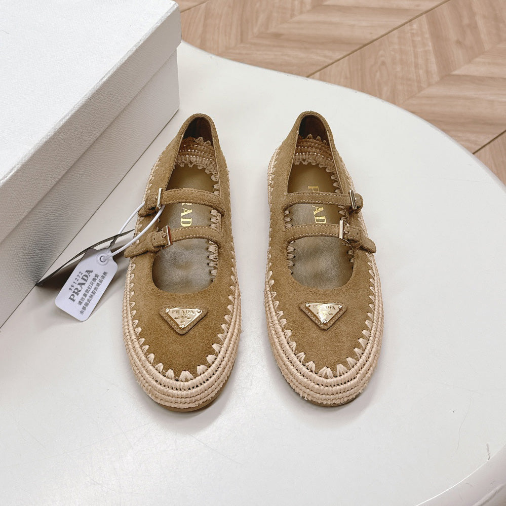 Raffia Straw Mary Jane Flat Single Shoes 1025051503