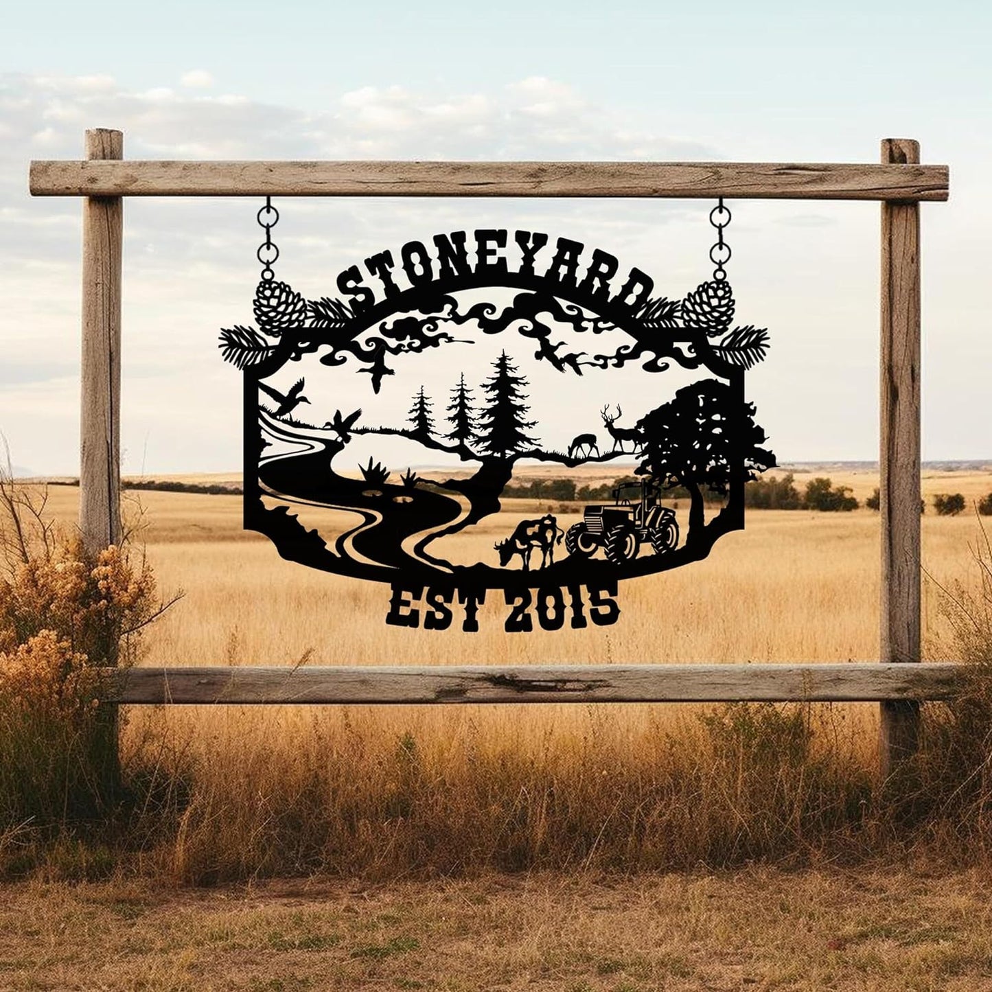 Custom Farmhouse or Ranch Name Metal Sign, Personalized Wall Decor for Wedding or Camping Gift