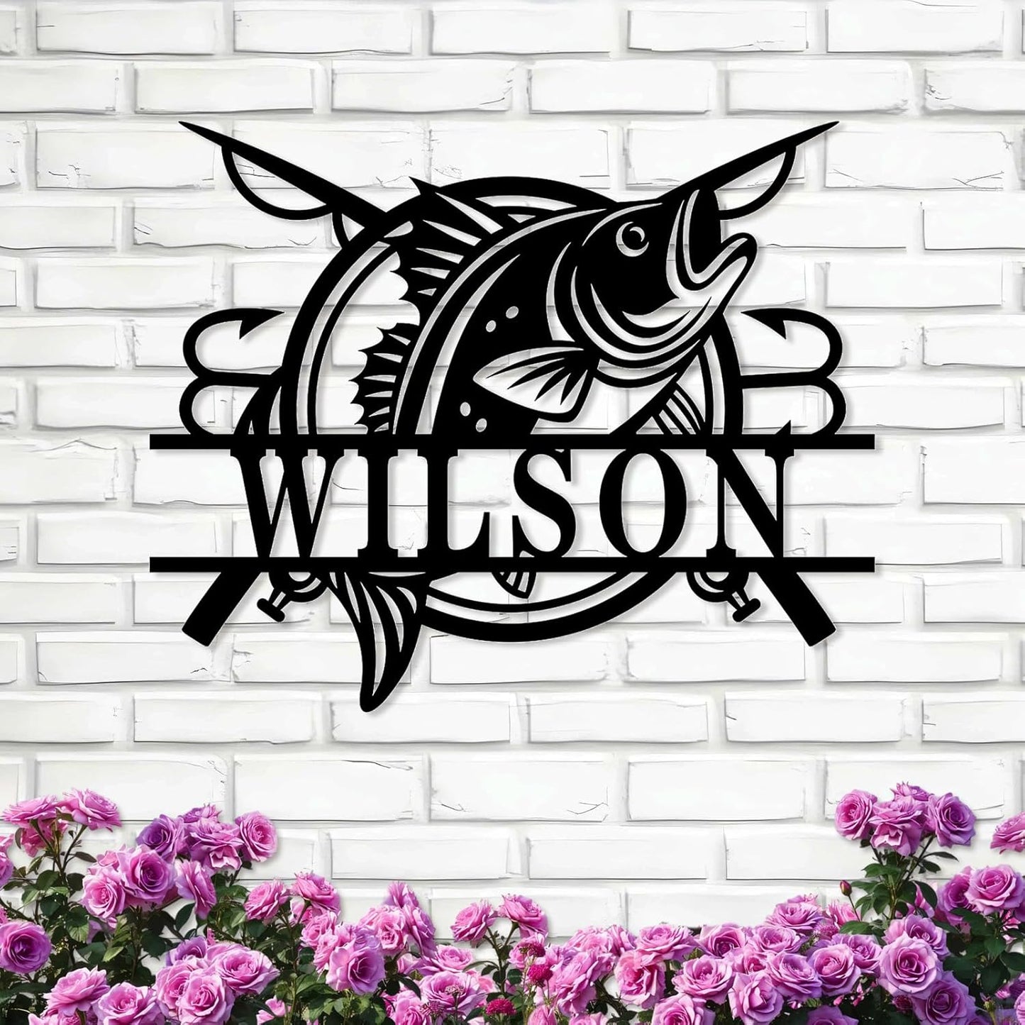 Personalized Bass & Hook Metal Sign, Handcrafted Fishing Wall Art for Anglers