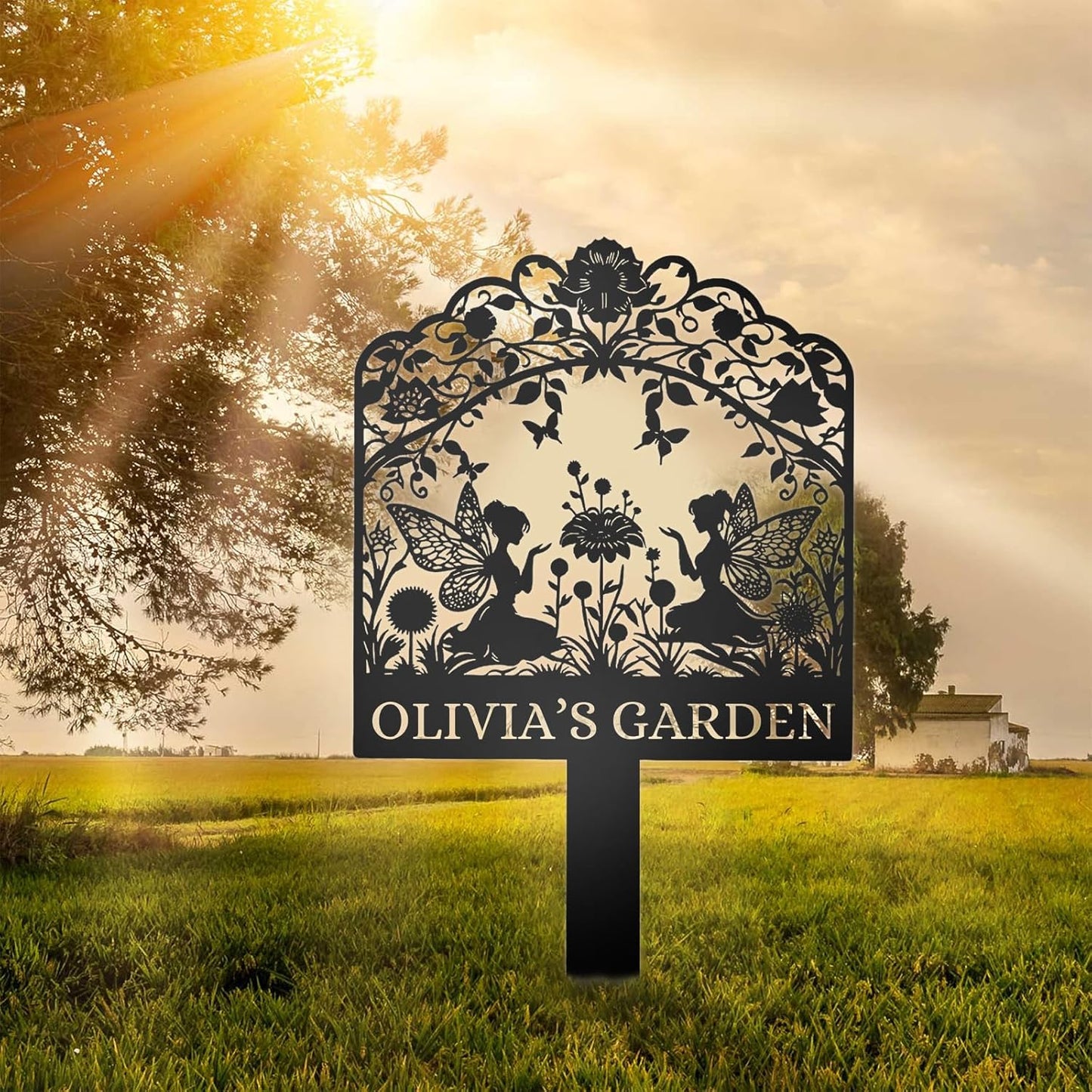 Whimsical Fairy Garden Sign - Handmade Metal Stake for Flower Beds & Yards