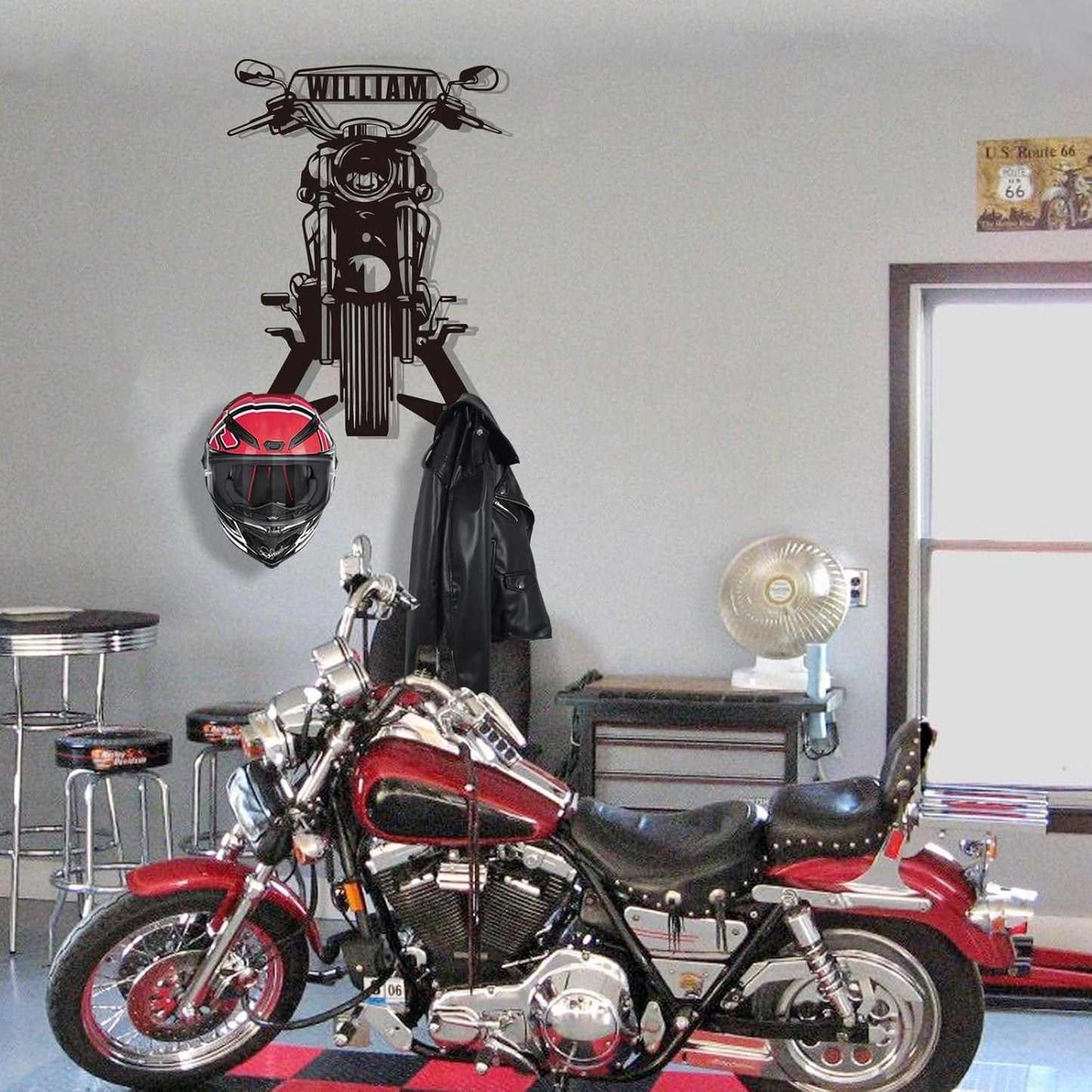 Custom Name Iron Helmet Hanger , Durable Wall-Mounted Rack for Bikers