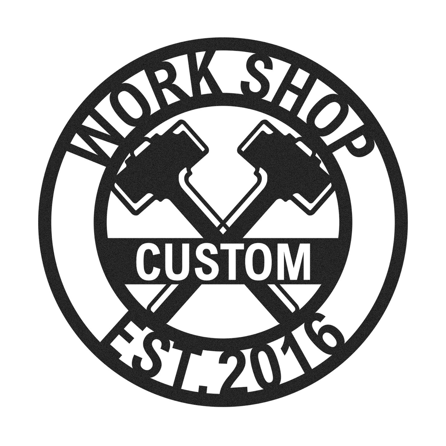 Custom Workshop Hammer Sign, Personalized Garage Wall Decor, Mancave Metal Art, Father's Day Gift for Dad or Grandpa