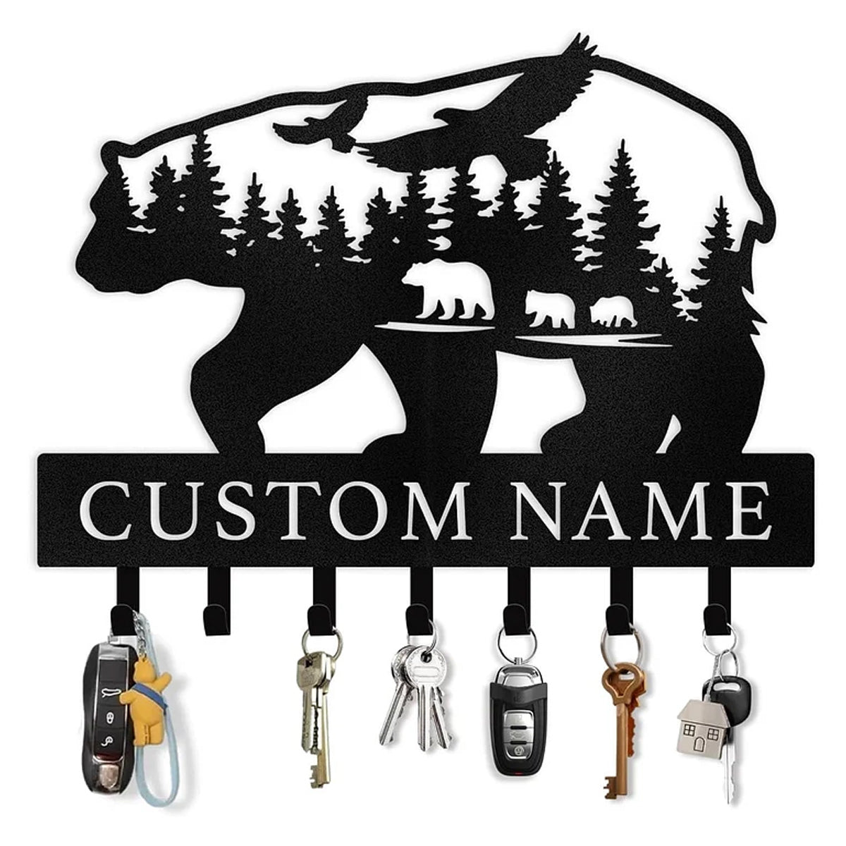 Personalized Polar Bear Key Holder on Wall, Custom Name Key Hanger