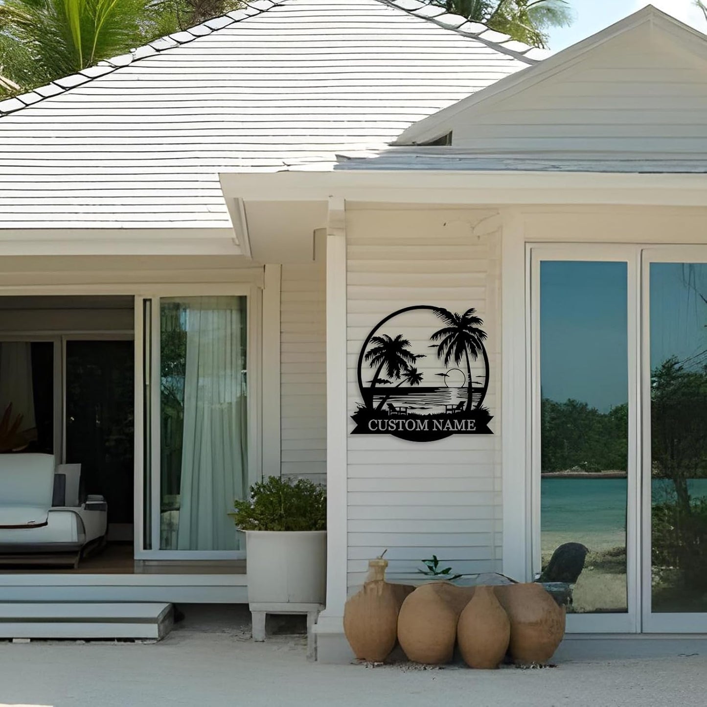Personalized Metal Palm Trees Wall Art, Custom Metal Name Sign, Palm Tree Yard Decor, Beach Signs Outdoor Wall Decor