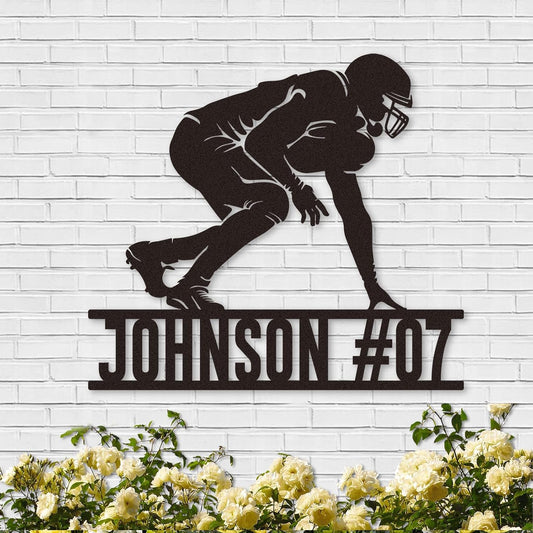 Custom Kneeling Football Player Metal Sign with Name & Number, Personalized Sports Wall Art for Boys Room or Athlete Tribute Gift
