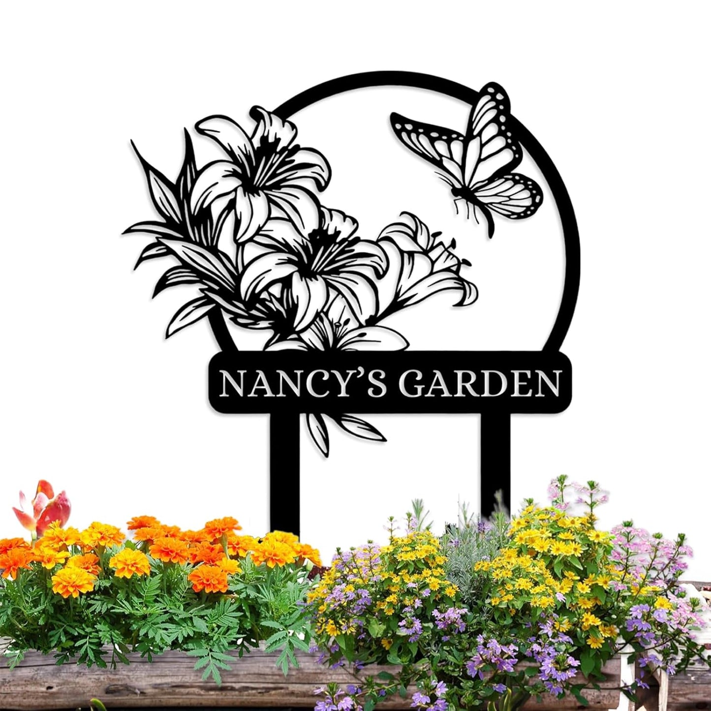 Custom Butterfly Garden Sign with Name, Personalized Metal Yard Stake for Outdoor Decor