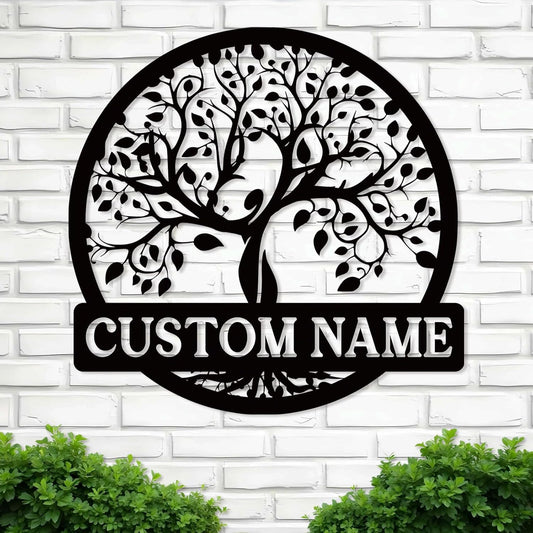 Personalized Metal Wall Art, Custom Tree of Life & Monogram Yard Sign, Last Name Garden Family Sign & Wedding Gift