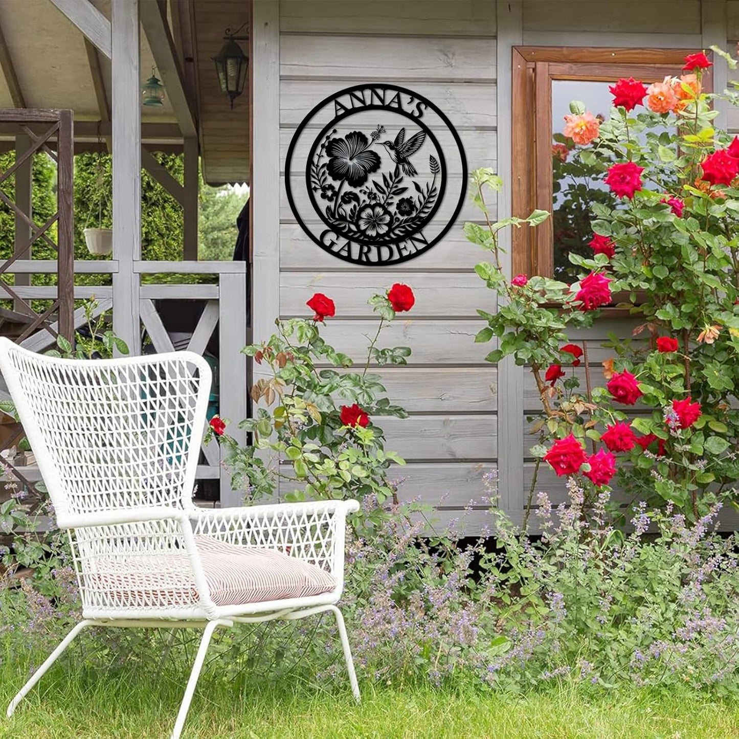 Custom metal garden sign with name, personalized flower decor for outdoor gifts