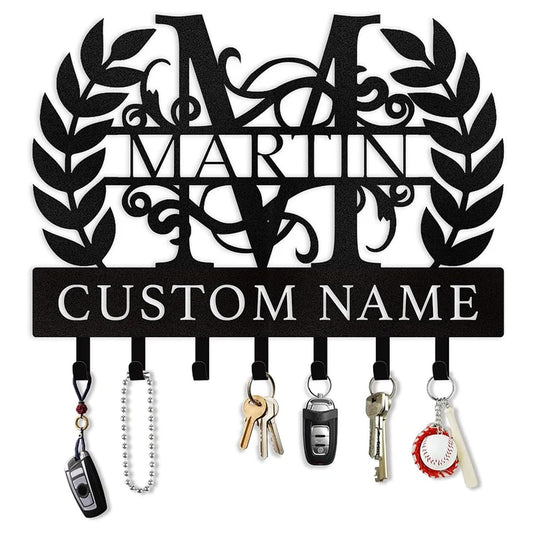 Personalized Monogram Key Hanger Custom Name Metal Wall Mount Entryway & Home Decor