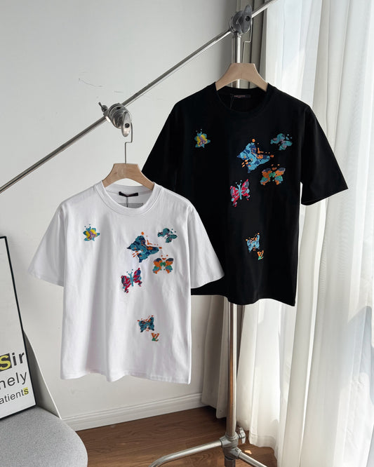 LV Unisex butterfly embroidered T-shirt 1825052210