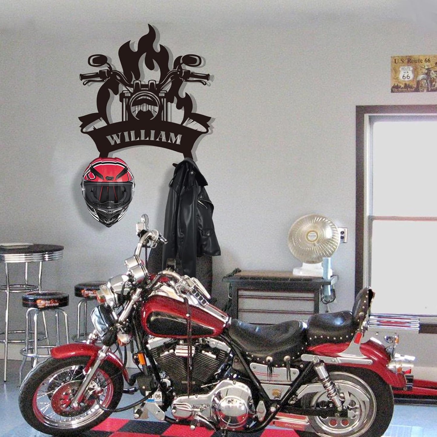 Heavy-Duty Metal Helmet Rack , Custom Motorcycle Gear Organizer & Display