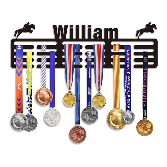 Personalized Sports Medal Display Rack Wall Mount Holds 60 Awards for Youth Gifts
