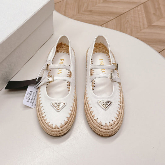 Raffia Straw Mary Jane Flat Single Shoes 1025051503