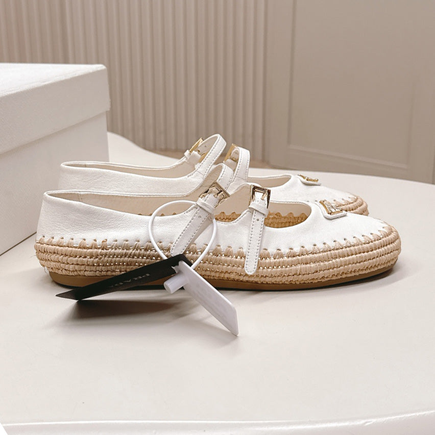 Raffia Straw Mary Jane Flat Single Shoes 1025051503