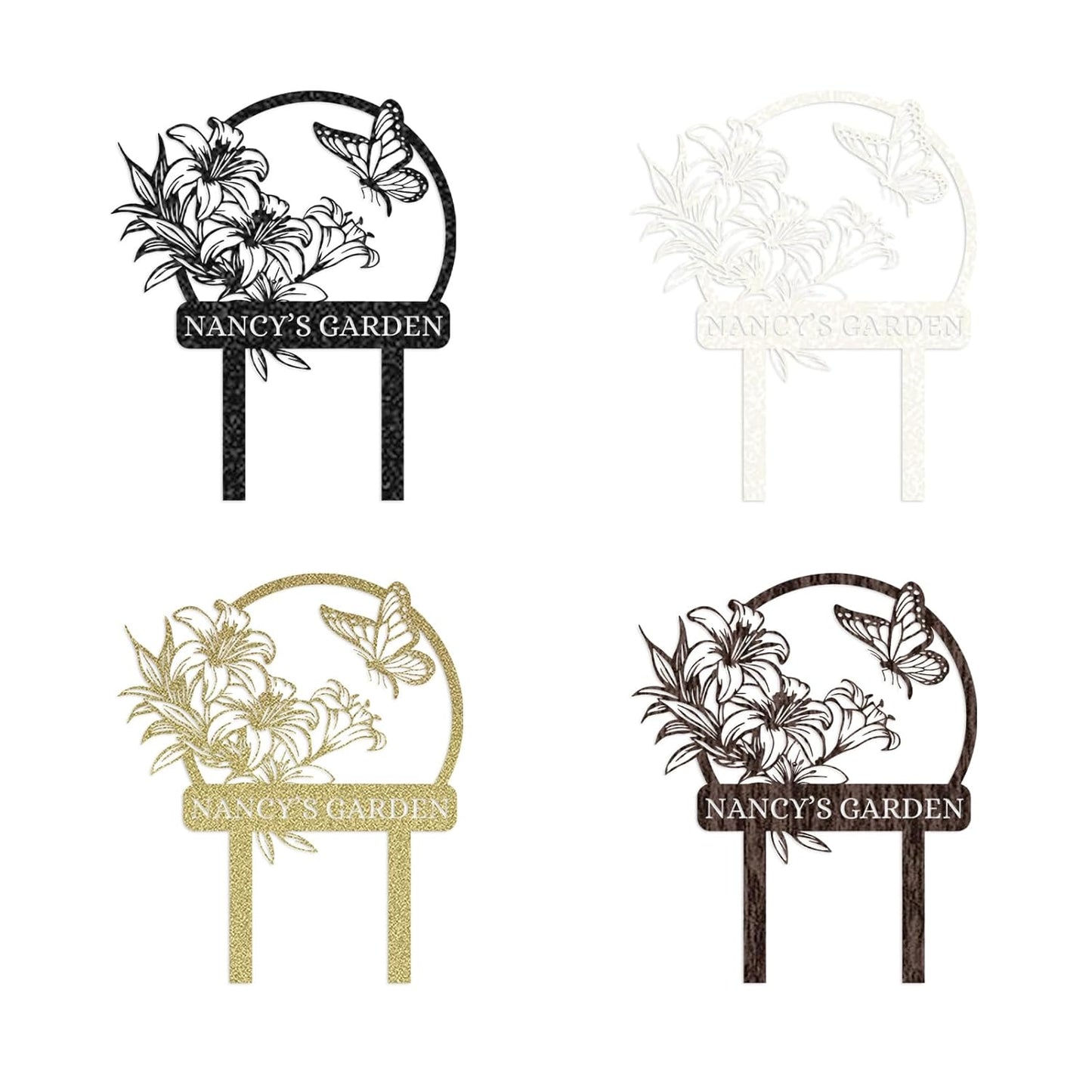 Custom Butterfly Garden Sign with Name, Personalized Metal Yard Stake for Outdoor Decor