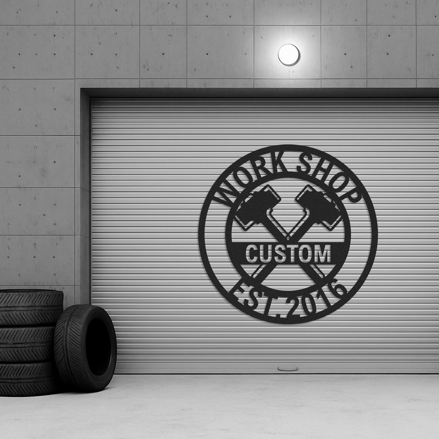 Custom Workshop Hammer Sign, Personalized Garage Wall Decor, Mancave Metal Art, Father's Day Gift for Dad or Grandpa