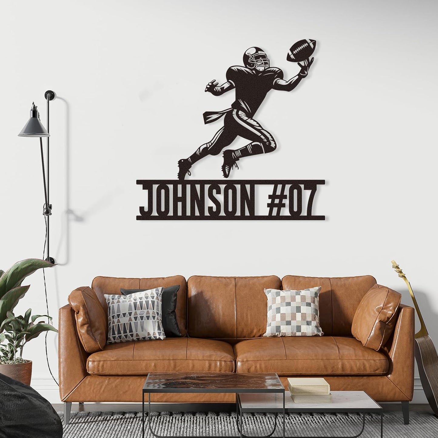 Custom Football Metal Sign, Personalized Name and Number Wall Decor, Sports Room Metal Art for Boys, Outdoor Football Player Sign