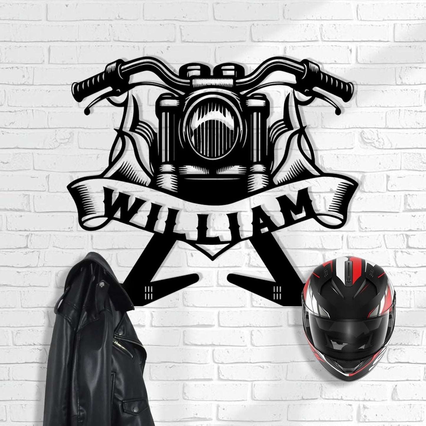 Motorcycle Helmet & Jacket Iron Wall Hanger , Personalized Garage Decor