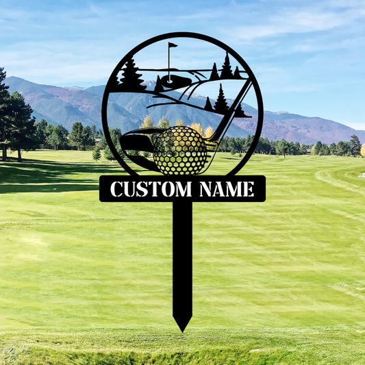 Custom Golf Name Sign for Lawn, Golf Ball Delivery Design, Personalized Outdoor Metal Stake Sign