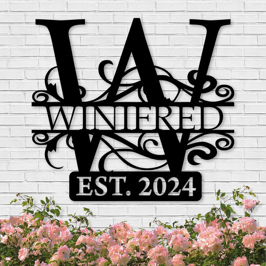Custom Outdoor Metal Signs, Last Name Sign, Split Letter Monogram Wall Decor, Personalized Wedding Gift ms001